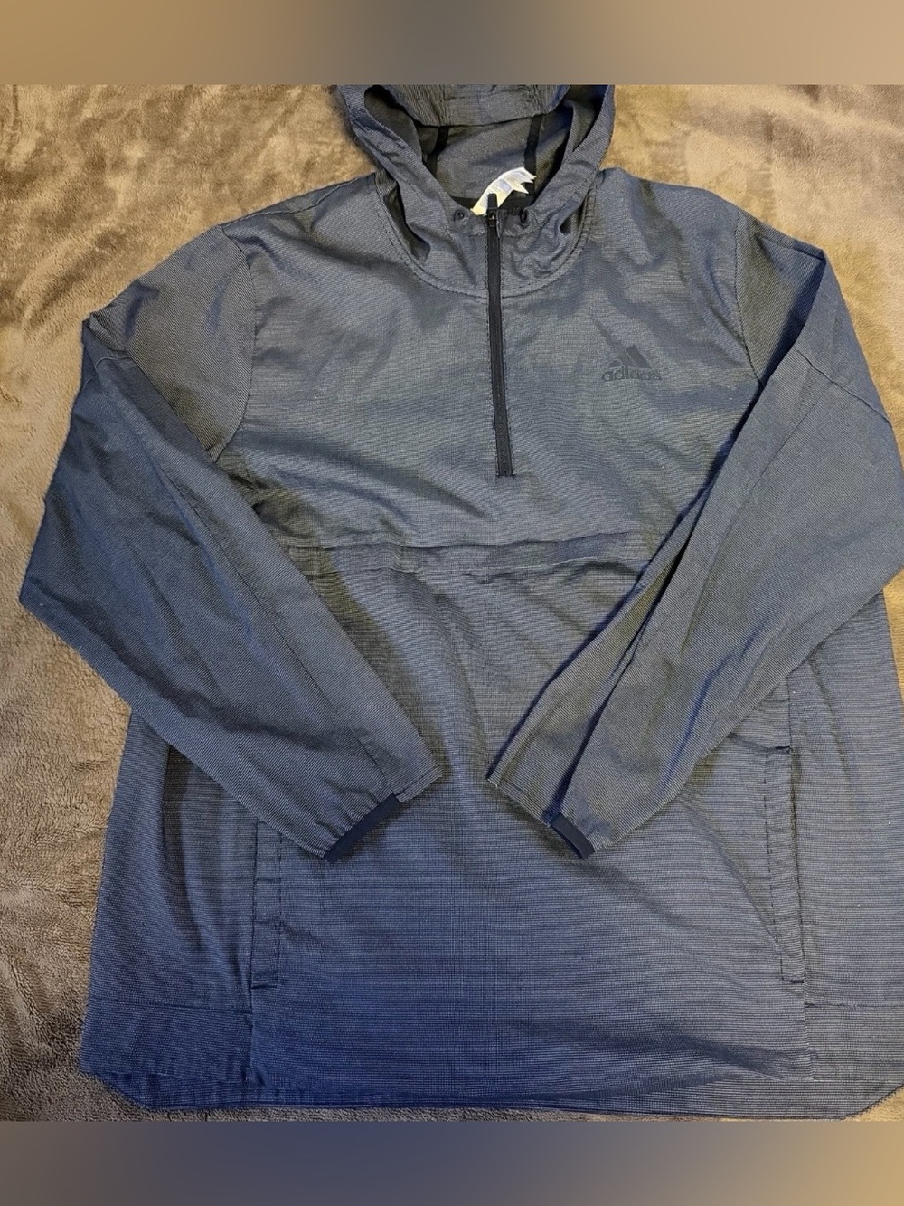 Adidas Anorak Hoodie Jacket Mens XL Blue/Gray Quarter Zip Pullover Mesh Lined